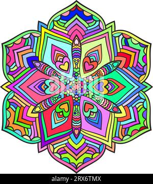 Rundes, mehrfarbiges Mandala, isoliertes Designelement, Vektorillustration Stock Vektor