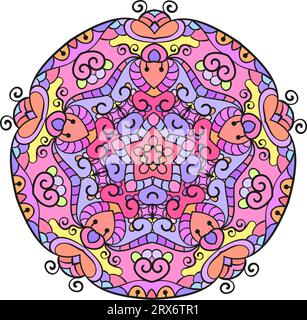 Rundes, mehrfarbiges Mandala, isoliertes Designelement, Vektorillustration Stock Vektor