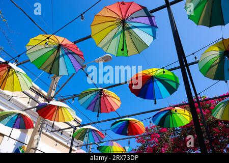 Puerto Plata, Dominikanische Republik, Straßenschirme in Puerto Plata, Dominikanische Republik Stockfoto