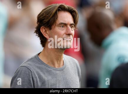 Brentford-Manager Thomas Frank während des Spiels der Premier League im Gtech Community Stadium in London. Bilddatum: Samstag, 23. September 2023. Stockfoto