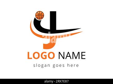J-Buchstaben-Logo mit Basketballball. Design Der Vektorvorlage Für Sportsymbole Stock Vektor