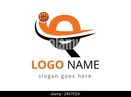 Q Buchstaben-Logo mit Basketballball. Design Der Vektorvorlage Für Sportsymbole Stock Vektor