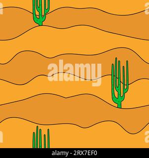 Nahtloses Vektormuster. Wüste mit Kakteen. Sand Stock Vektor
