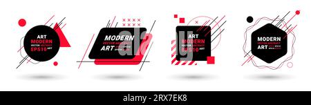 Moderne Posterrahmen. Formen entwerfen. Rote Grafikelemente, modernes Textfeld, Layout für Trendbewegungen, Logo- oder Bannervorlage. Minimale kreative Figuren. Broschürenabdeckungen. Abstrakter Vektorhintergrund Stock Vektor