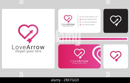 Love Arrow Logo Design mit Branding Kit Visitenkartendesign Stock Vektor