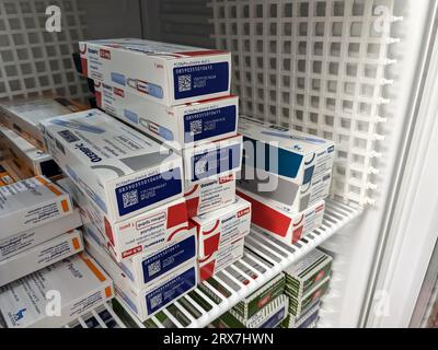 Prag, Tschechische republik - 22. Juni 2023: Box mit ozempic-Medikamenten. Diabetesbehandlung in Europa. Semaglutidpaket. Manchmal zur Gewichtsreduktion missbraucht Stockfoto