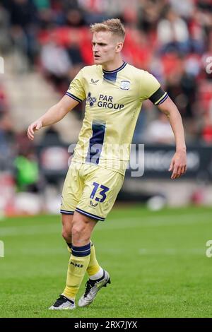 Rotherham, Großbritannien. September 2023. Preston North End Mittelfeldspieler Ali McCann (13) während des Spiels Rotherham United FC gegen Preston North End FC SKY BET EFL Championship im Aesseal New York Stadium, Rotherham, Großbritannien am 23. September 2023 Credit: Every Second Media/Alamy Live News Stockfoto