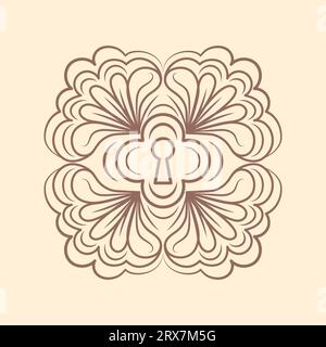 Klassisches Schlüsselloch. Raffinierte, verzierte filigrane Muster, Blumenmotive oder geometrische Formen. Antike Möbel, Tür, antiker Kleiderschrank. Nostalgie und Eleg Stock Vektor