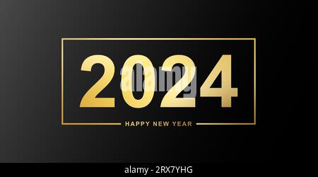 Frohes Neues Jahr 2024. Goldenes Luxusdesign auf verschiedenen Hintergründen. Neues Jahr, neue Ambitionen. Stockfoto