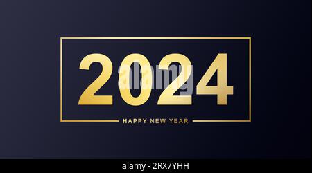 Frohes Neues Jahr 2024. Goldenes Luxusdesign auf verschiedenen Hintergründen. Neues Jahr, neue Ambitionen. Stockfoto