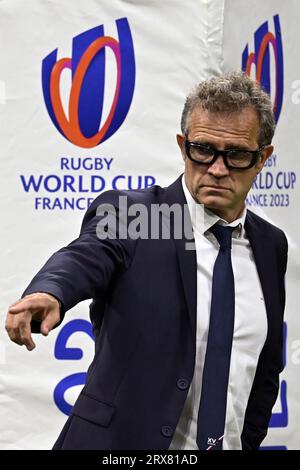 Marseille, Frankreich. September 2023. Julien Mattia/Le Pictorium - Frankreich-Namibia Rugby-WM-Spiel - 22/09/2023 - Frankreich/Bouches-du-Rhone/Marseille - Fabien Galthie während des Rugby-WM-Spiels 2023 zwischen Frankreich und Namibia im Stade Velodrome in Marseille, am 21. September 2023. Quelle: LE PICTORIUM/Alamy Live News Stockfoto