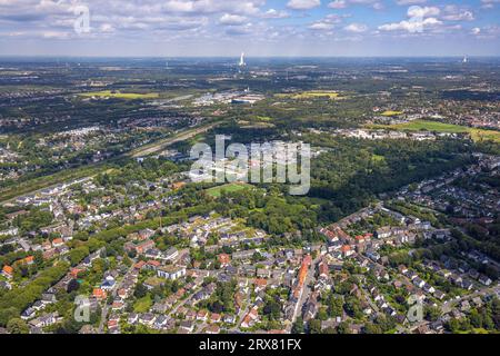 Luftbild, Stadtblick und Herne Stadtgarten, Neubausiedlung am Stadtgarten, Herne-Mitte, Herne, Ruhrgebiet, Nordrhein-Westfalen, G Stockfoto