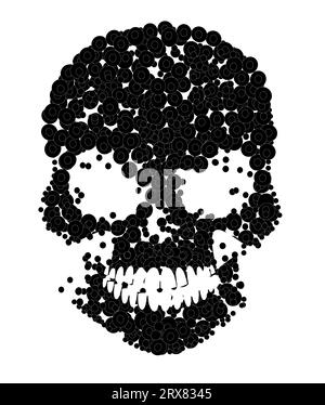 Grunge-Schädel, schwarz-weiß. Tag der Toten und Halloween-Horror-Symbol. Vektorillustration Stockfoto