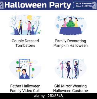 Halloween Party Illustration 20 einzigartige Konzepte flaches Design Vektor Illustration Konzepte. Stock Vektor