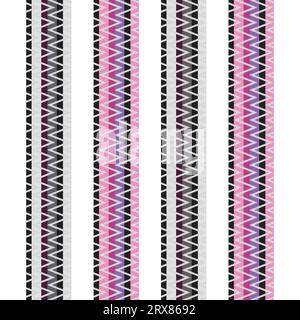 Ein leuchtend gestreifter Zick-Zack-Rand in Pink, Lila und Schwarz Stock Vektor