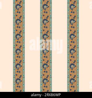 Ein bunt gestreifter Blumenrand mit blauen und orangen Mustern Stock Vektor