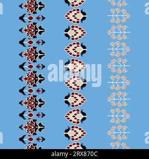 Ein leuchtend blauer Hintergrund mit komplexen roten und weißen Mustern Stock Vektor