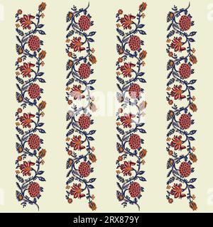 Ein bunter Streifenmuster mit Blumen- und Blattmotiven Stock Vektor
