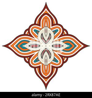 Eine leuchtende orange-blaue Mandala-Blume vor einem sauberen weißen Hintergrund Stock Vektor