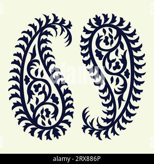 Ein Set aus zwei ornamentalen Paisley-Mustern auf weißem Hintergrund Stock Vektor