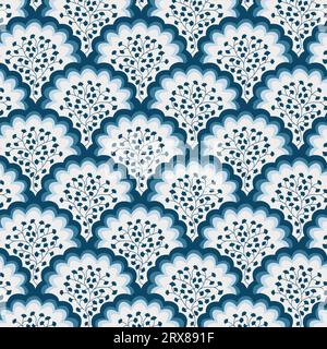 Ein kompliziertes blau-weißes Tapetendesign, nahtlos wiederholtes Muster Stock Vektor