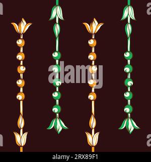 Ein Satz von vier verschiedenen farbigen Blumen wirbelt auf einem dunklen Hintergrund Stock Vektor