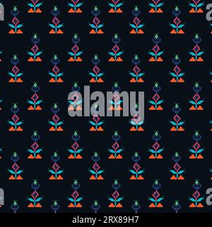 Ein lebhaftes, nahtloses Blumenmuster auf blauem Hintergrund Stock Vektor