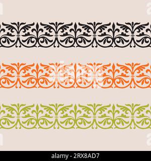 Ein Satz von vier verschiedenen Farben wiederholte nahtlose Rahmen, Muster Stock Vektor