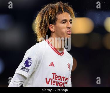 Burnley, Großbritannien. September 2023. Hannibal Mejbri #46 von Manchester United während des Premier-League-Spiels Burnley gegen Manchester United im Turf Moor, Burnley, Großbritannien, 23. September 2023 (Foto: Conor Molloy/News Images) in Burnley, Großbritannien am 23. September 2023. (Foto: Conor Molloy/News Images/SIPA USA) Credit: SIPA USA/Alamy Live News Stockfoto