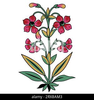 Eine leuchtend rote Blume mit sattgrünen Blättern vor einem sauberen weißen Hintergrund Stock Vektor