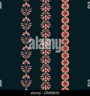 Ein leuchtender Rand aus rosa Blumen vor einem dramatischen dunklen Hintergrund Stock Vektor