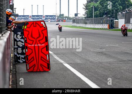 Greater Noida, Indien. September 2023. Qualifying and Sprint Race of Indian Oil Grand Prix of India auf dem Buddh International Circuit, 23. September 2023 in Picture: Francesco Bagnaia POOL/MotoGP.com/Cordon Pressebilder sind nur für redaktionelle Zwecke bestimmt. Obligatorische Gutschrift: © MotoGP.com Credit: CORDON PRESS/Alamy Live News Stockfoto