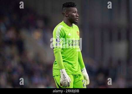 Burnley, Großbritannien. Samstag, 23. September 2023.Andre Onana #24 (GK) von Manchester United während des Premier-League-Spiels zwischen Burnley und Manchester United im Turf Moor, Burnley am Samstag, 23. September 2023. (Foto: Mike Morese | MI News) Credit: MI News & Sport /Alamy Live News Stockfoto