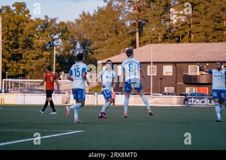 Stockholm, Schweden, 09 23 2023, Allsvenskan, IFK Norrköping feiert ein Tor Credit: Daniel Bengtsson/Alamy Live News Stockfoto