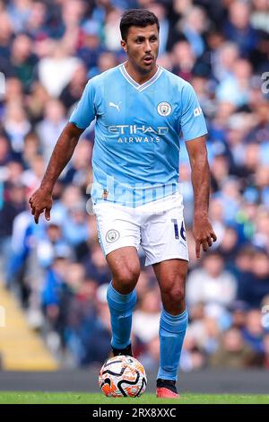 Manchester, Großbritannien. September 2023. Rodri von Manchester City während des Premier League Spiels Manchester City gegen Nottingham Forest im Etihad Stadium, Manchester, Großbritannien, 23. September 2023 (Foto: Ryan Crockett/News Images) in Manchester, Großbritannien am 23. September 2023. (Foto: Ryan Crockett/News Images/SIPA USA) Credit: SIPA USA/Alamy Live News Stockfoto