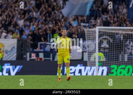Latios italienischer Torhüter Ivan Provedel gestikuliert während des Fußballspiels der Serie A zwischen SS Lazio und Associazione Calcio Monza im Olimpico-Stadion in Rom am 23. September 2023 Stockfoto