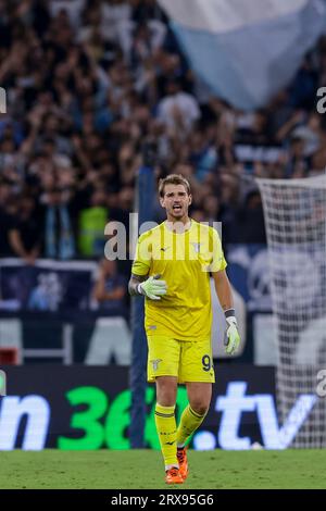 Latios italienischer Torhüter Ivan Provedel gestikuliert während des Fußballspiels der Serie A zwischen SS Lazio und Associazione Calcio Monza im Olimpico-Stadion in Rom am 23. September 2023 Stockfoto