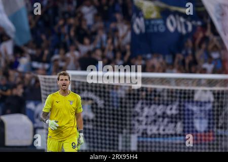 Latios italienischer Torhüter Ivan Provedel gestikuliert während des Fußballspiels der Serie A zwischen SS Lazio und Associazione Calcio Monza im Olimpico-Stadion in Rom am 23. September 2023 Stockfoto