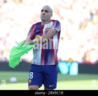 Sabadell, Barcelona, Spanien. September 2023. Barcelona Spanien 23.09.2023 Oriol Romeu (FC Barcelona) spielt während der La Liga EA Sports zwischen dem FC Barcelona und RC Celta bei den Estadi Olimpic Lluis Companys am 23. September 2023 in Barcelona. (Bild: © Xavi Urgeles/ZUMA Press Wire) NUR REDAKTIONELLE VERWENDUNG! Nicht für kommerzielle ZWECKE! Stockfoto