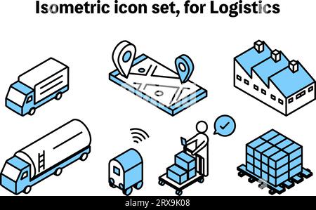 Einfacher isometrischer Symbolsatz für DX von Logistik- und Verteilungssystemen Stock Vektor
