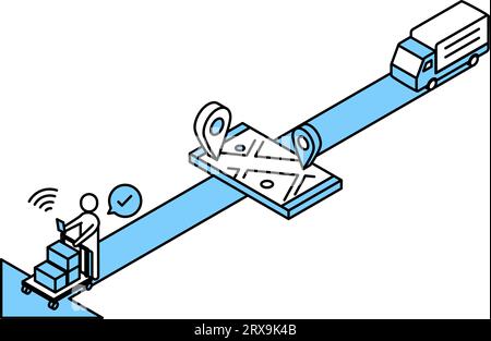 Abbildung Einfache isometrische Darstellung von Logistik- und Verteilungssystem und DX Stock Vektor