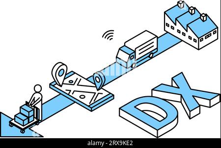 Abbildung Einfache isometrische Darstellung von Logistik- und Verteilungssystem und DX Stock Vektor