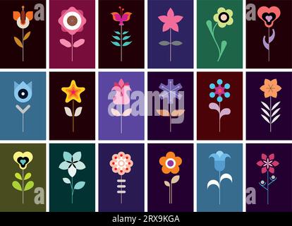 Set von Blume Vektor-Symbolen. Sammlung von Vektorbildern, dekorativer nahtloser Hintergrund. Jedes Konstruktionselement, das auf einer separaten Ebene an erstellt wurde Stock Vektor