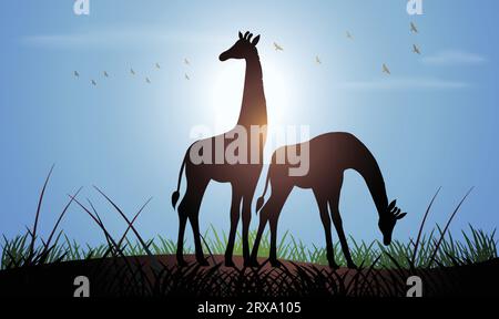 Silhouette mit Giraffe und Tierdesign. Handgezeichnete Vektorillustration im Minimalismus-Stil Stock Vektor