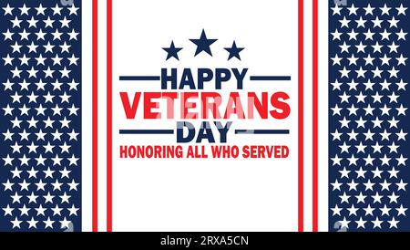 Happy Veterans Day isoliert auf weiß. Amerikanisches Weihnachtsbanner. Leicht zu bearbeitende Vektorvorlage für Typografie-Poster, Flyer, Aufkleber, Grußkarte Stock Vektor