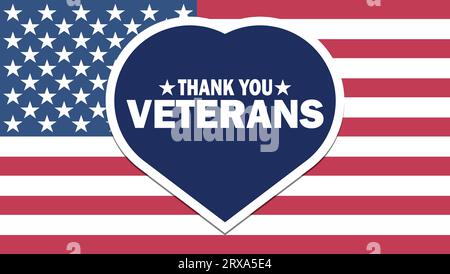 Danke, Veterans Vector Illustration. Amerikanisches Weihnachtsbanner. Vorlage für Hintergrund, Banner, Karte, Poster mit Textbeschriftung. USA-Flagge Stock Vektor