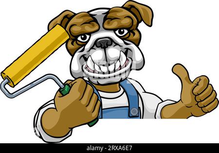 Bulldog Maler Dekorateur Paint Roller Mascot Mann Stock Vektor