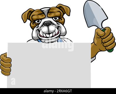 Gärtner Werkzeug Farmer Bulldog Hund Cartoon Mascot Stock Vektor