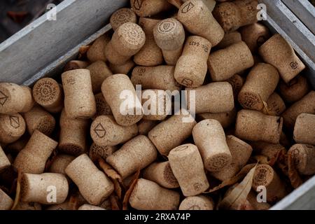 Weinflaschenkorken abgebildet in Chichester, West Sussex, Großbritannien. Stockfoto