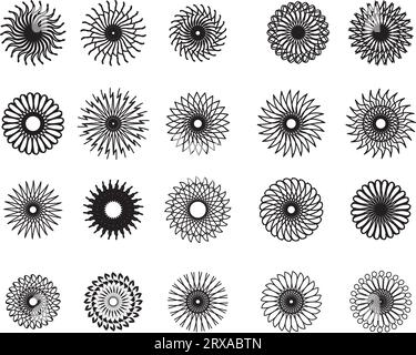20 mandla-Vektor in schwarzer Farbe mit transparentem Hintergrund Stock Vektor